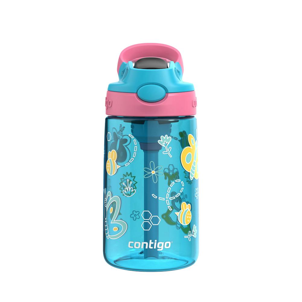 Contigo® Kids Water Bottle with Redesigned AUTOSPOUT® Straw, 14 oz, 2 pack - Blue Raspberry with Butterflies and Honeybees