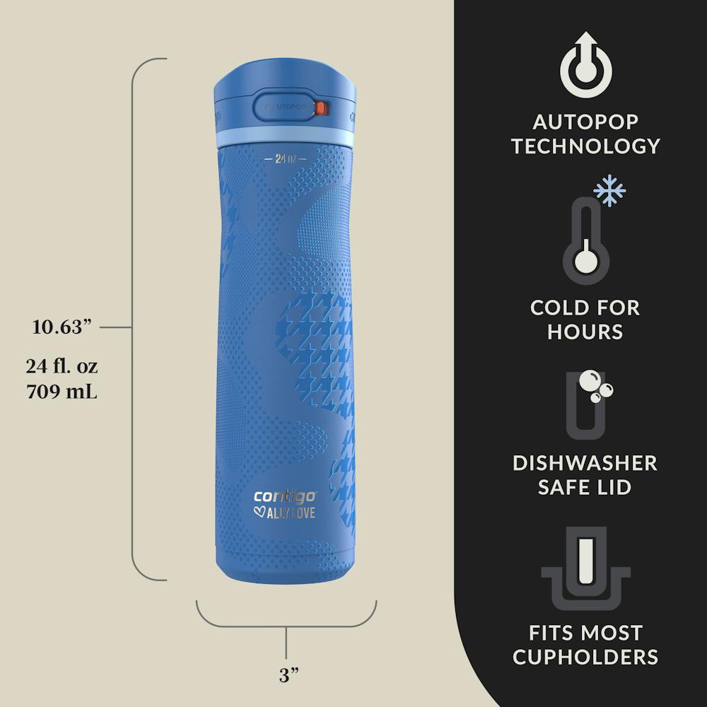Contigo® x Ally Love Jackson Chill 2.0 Stainless Steel Water Bottle with AUTOPOP® Lid, 24oz - Stellar Jay