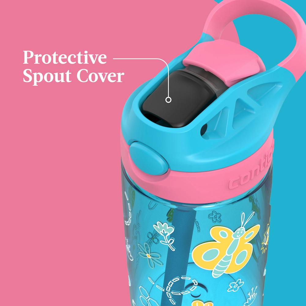 Contigo® Kids Water Bottle with Redesigned AUTOSPOUT® Straw, 14 oz, 2 pack - Blue Raspberry with Butterflies and Honeybees