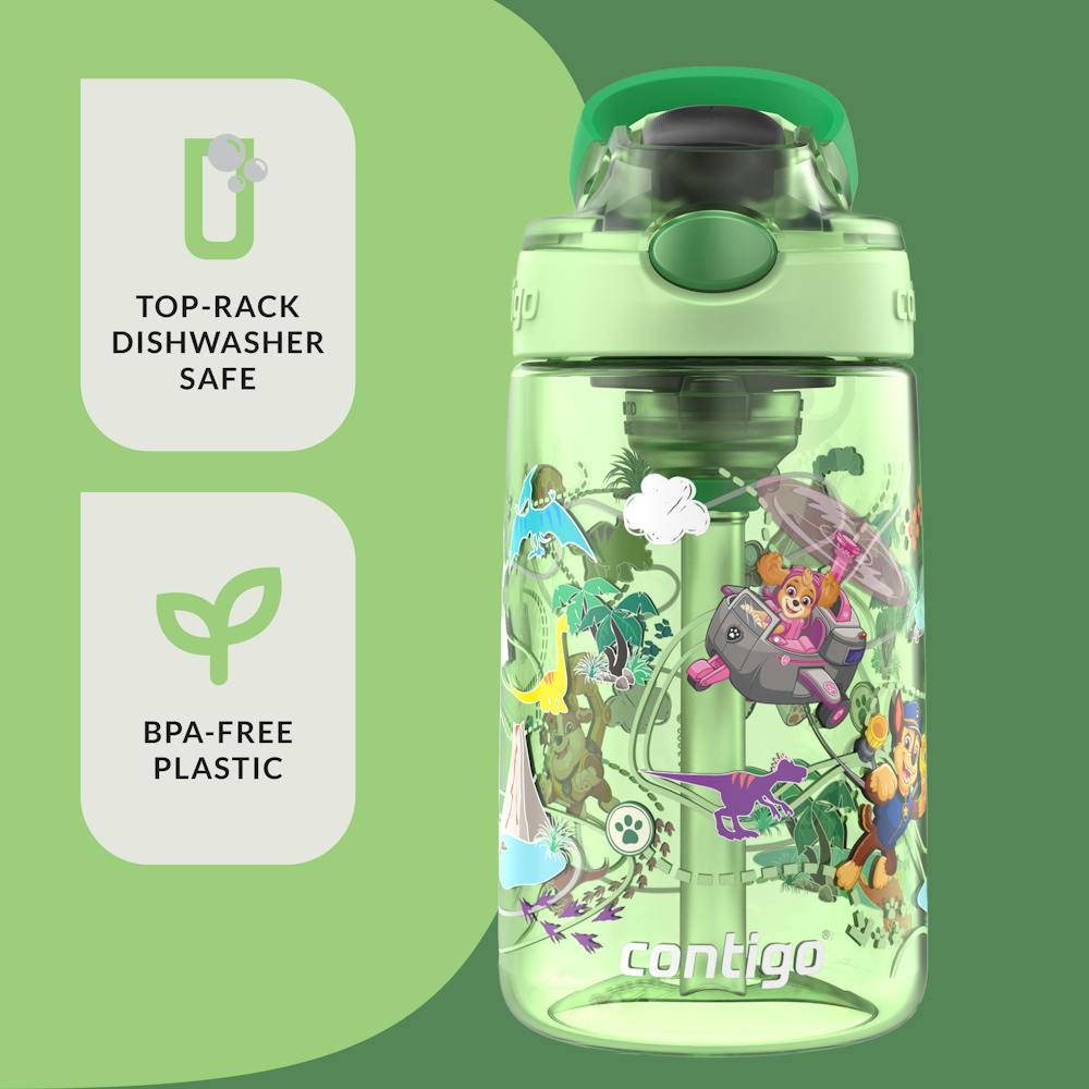 Contigo® Kids Water Bottle with Redesigned AUTOSPOUT® Straw, 14 oz, 2 pack - Green Dino Treks